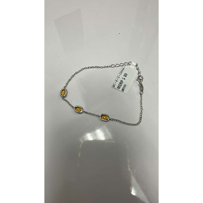 Color Candy Collection Bracelet with 3 pcs 6X4 CU Citrine set on 2.4 gr SS/14k WG 