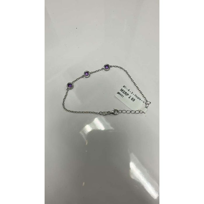 Color Candy Collection Bracelet with 3 pcs 4.5MM RD Amethyst set on 1.9 gr SS/14k WG 