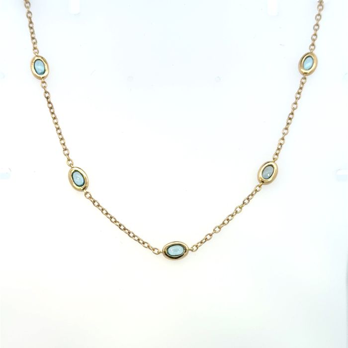 Color Candy Collection Necklace with 5 pcs 5X3 OV Swiss Blue Topaz set on 3.95 gr SS/14k YG 