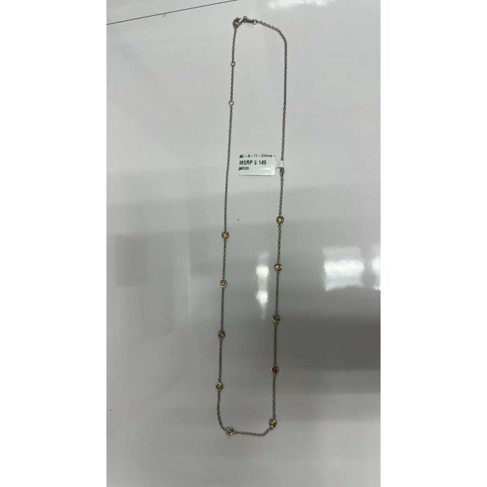 Color Candy Collection Necklace with 11 pcs 3MM RD Citrine set on 5.35 gr SS/14k WG 