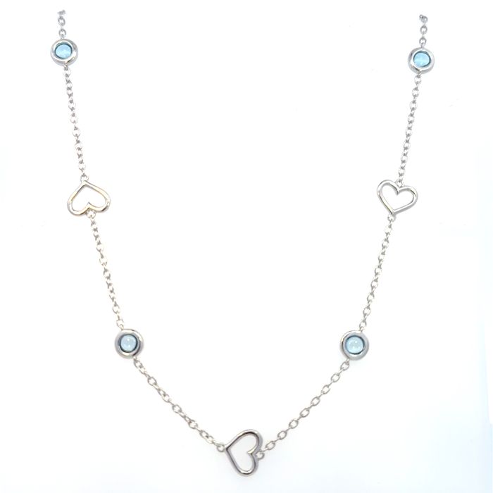 Color Candy Collection Necklace with 4 pcs 4.5MM RD Swiss Blue Topaz set on 6.8 gr SS/14k WG 