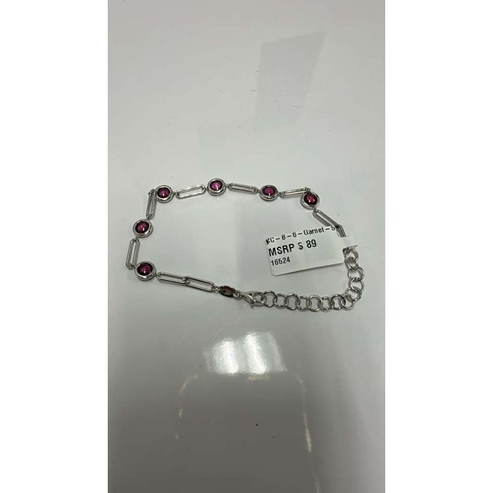 Color Candy Collection Bracelet with 6 pcs 5MM RD Garnet set on  gr SS/14k WG 