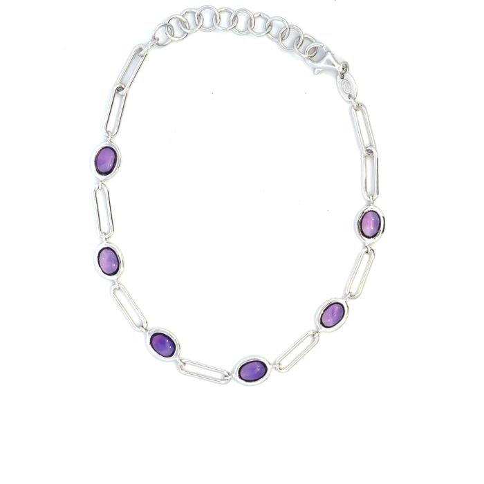 Color Candy Collection Bracelet with 6 pcs 6X4 OV Amethyst set on  gr SS/14k WG 