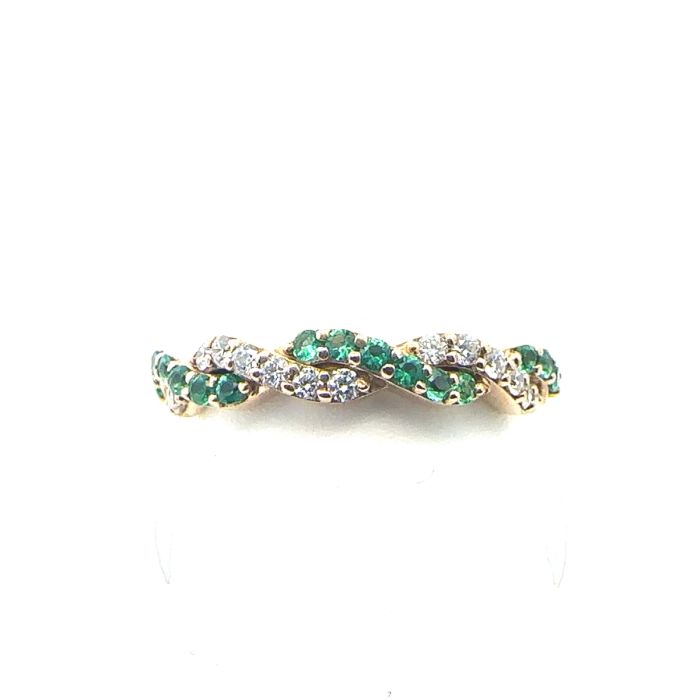 CUS Rings  0.15CTS NATURAL DIAMONDS 1.3MM & 16 PCS RD NATURAL EMERALDS 0.16 CTS 3.00gr 14k YG FINGER SIZE 4.5
