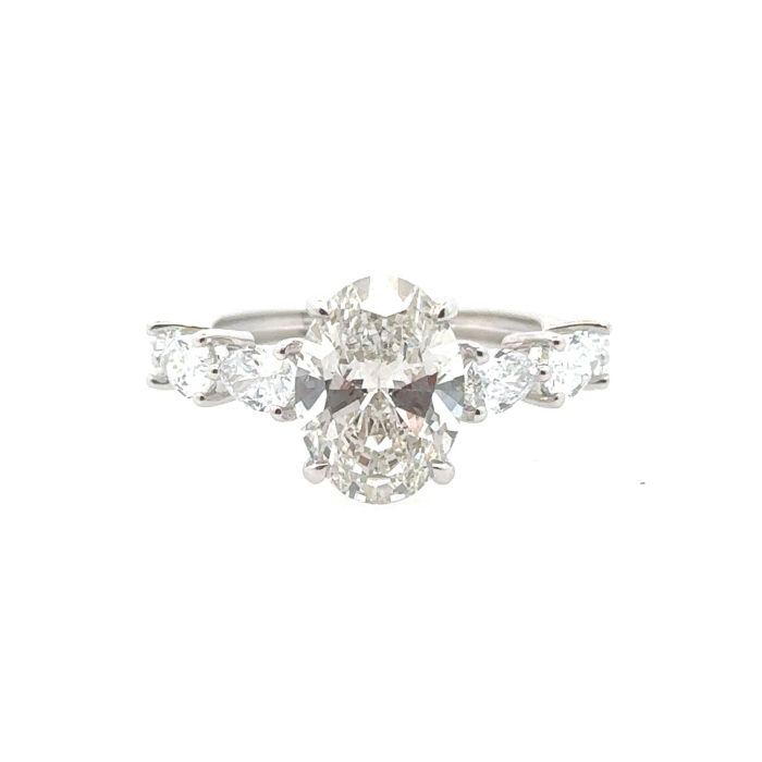 14KWG 4.38CTW LAB GROWN DIAMOND ENGAGEMENT RING 1OV-3.12CT 6RD-1.26CT 14KW-2.61GR