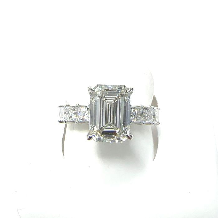 14KW LAB GROWN DIAMOND ENGAGEMENT RING 1EM-3.12CT 6PR-0.88CTW  14KW-2.02GR
