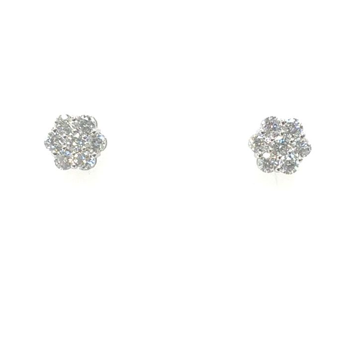 14KW LAB GROWN DIAMOND FLOWER CLUSTER STUD 14RD-0.80CTW 14KW-1.24GR