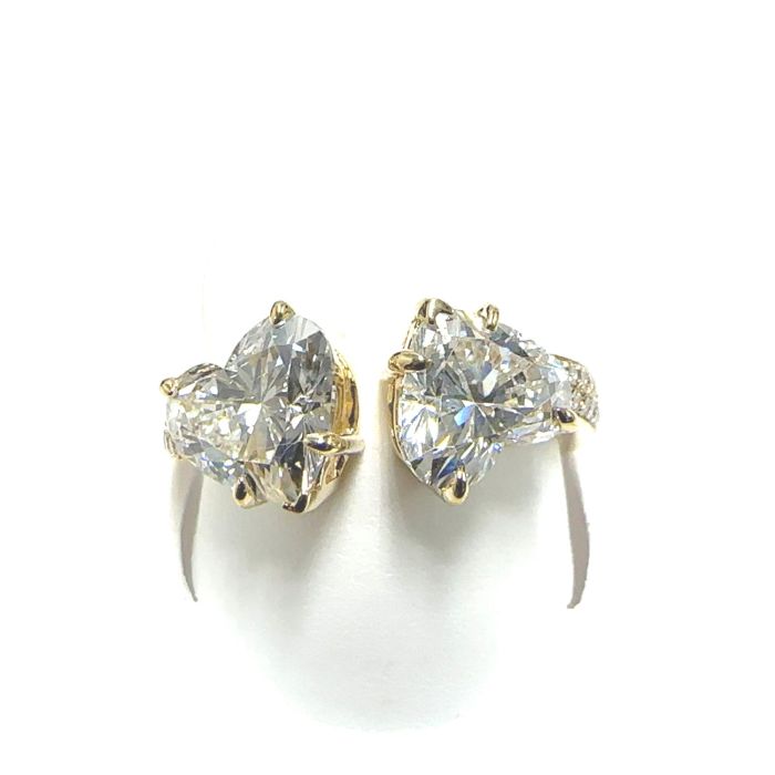 14KY LAB GROWN DIAMOND DOUBLE HEART RING 2HT-3.19CT 28RD-0.14CT 14KY-2.62GR