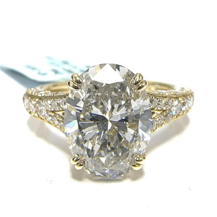 14KY LAB GROWN DIAMOND ENGAGEMENT RING NON CERT F-G VS+ 1OV-3.03CT 66D-1.065CTW 14KY-2.997GR