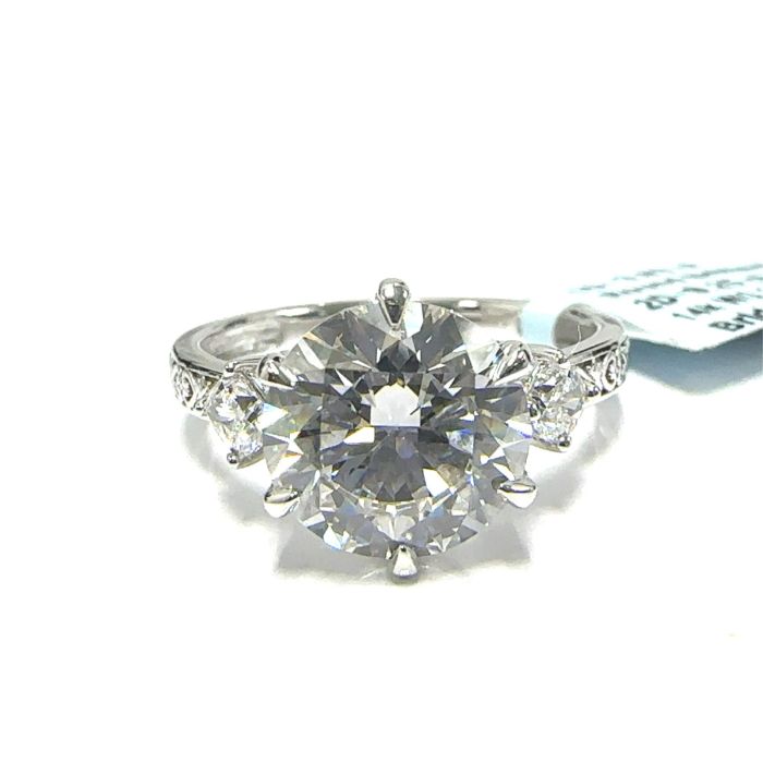 14KW LAB GROWN DIAMOND ENGAGEMENT RING NON CERT F-G VS+ 1RD-3.03CT 2D-0.25CTW 14KW-3.03GR