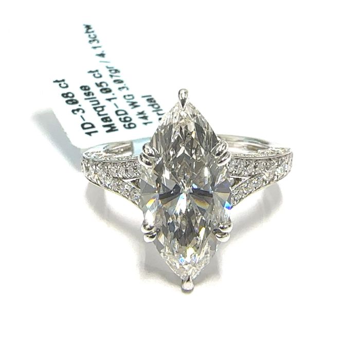 14KW LAB GROWN DIAMOND ENGAGEMENT RING NON CERT F-G VS+ 1MQ-3.08CT 66D-1.05CTW 14KW-3.07GR