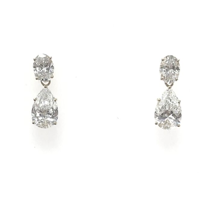 14KW LAB GROWN DIAMOND FANCY PEAR DANGLING EARRINGS 2PE-1.7CT 2OV-0.77CTW 14KW-0.87GR