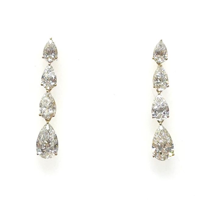 14KY LAB GROWN DIAMOND FANCY 4PEAR DROP EARRINGS 8PE-3.42CT -0CTW 14KY-1.17GR