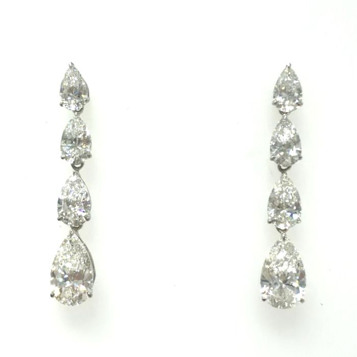 14KW LAB GROWN DIAMOND 4STONE DROP EARRINGS  8PE-3.55CTW 14KW-1.17GR
