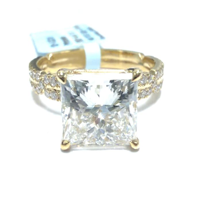 14KY LAB GROWN DIAMOND LINK SHANK ENGAGEMENT RING 1PR-4.02CT 58RD-0.47CTW 14KY-3.08GR