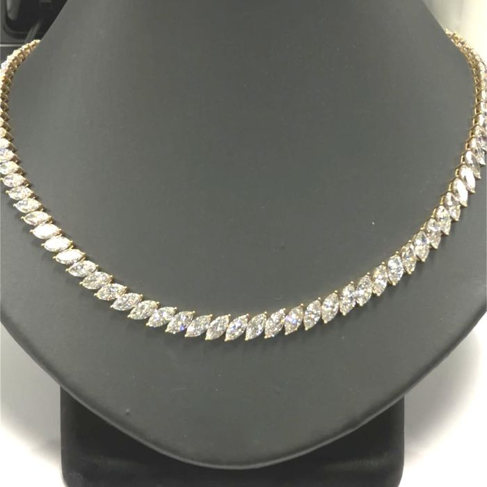 14KY LAB GROWN DIAMOND TENNIS NECKLACE  107MQ-34.65CTW 14KY-18.57GR