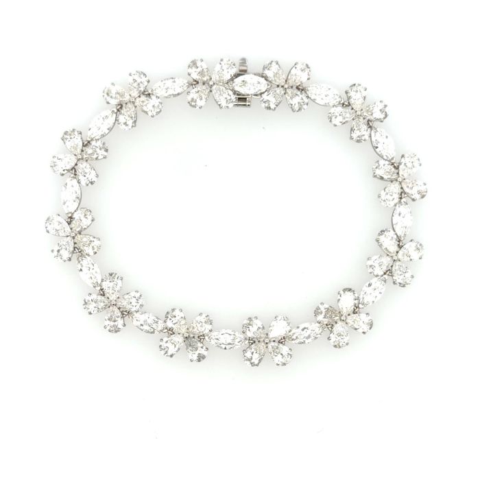 14k WG Lab Grown Diamond Flower Pear Bracelet 42PE-12.85CT 12MQ- 4.90CTW 60D  -17.75CTW  6.55GR