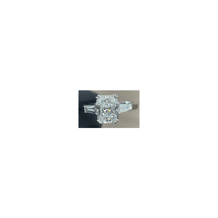 14k WG Lab Grown Diamond  Rings  Radiant 2.10CT Tapered Baguette   2D- 0.37CTW 3D  -2.47CTW  2.61GR