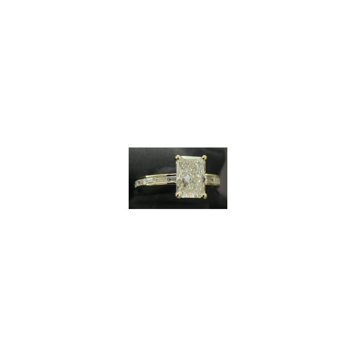 14k YG Lab Grown Diamond  Rings  Radiant 2.25CT    10BG- 0.43CTW 11D  -2.68CTW  2.49GR