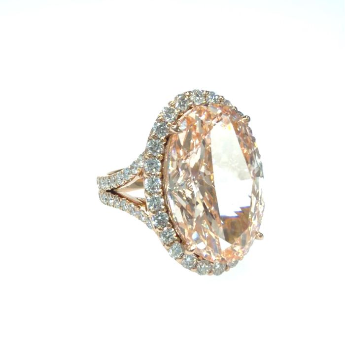 14k RG Lab Grown Diamond  Rings  Pink Oval 15.00CT Round   62D- 1.57CTW 63D  -16.57CTW  5.67GR