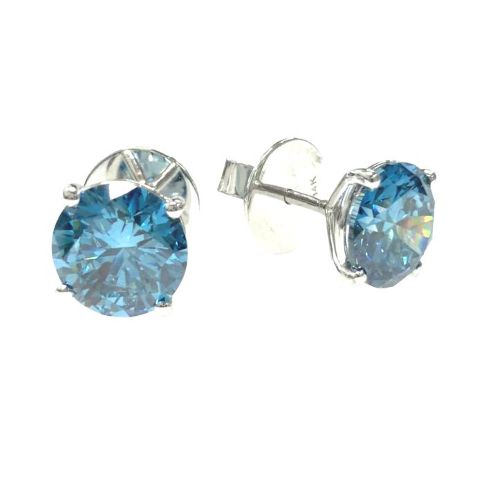 14k WG Lab Grown Diamond  Studs  Blue Round 2.00CT Round   Blue 1D- 2.00CTW 2D  -4.00CTW  2.12GR