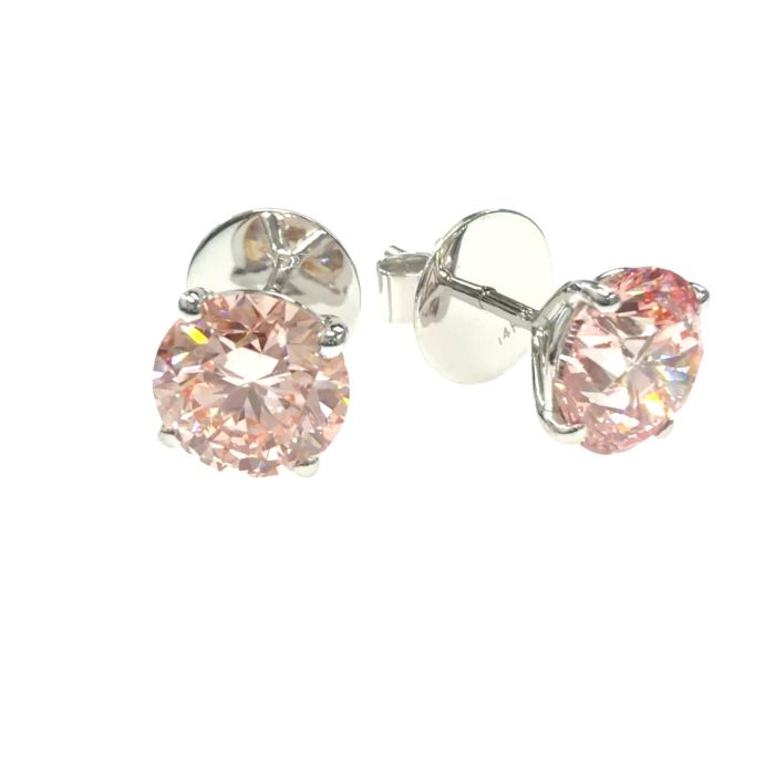 14k WG Lab Grown Diamond  Studs  Pink Round 1.55CT Round   1D- 1.50CTW 2D  -3.05CTW  2.33GR