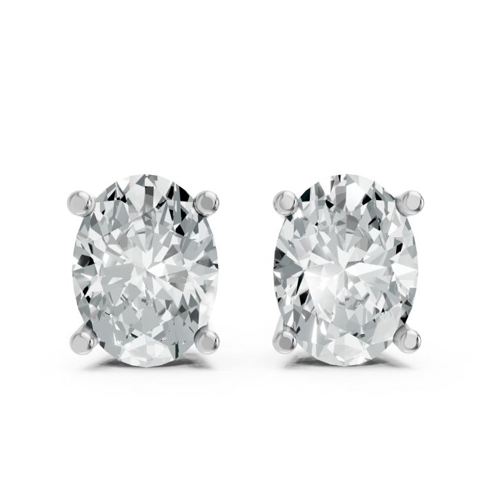 Oval Shape Lab Grown Diamond 4-prong Push-Back Studs in 925 Silver