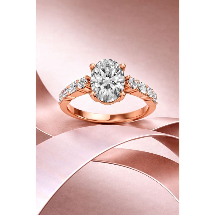 Oval Shape Diamond Bridal Ring in Gold