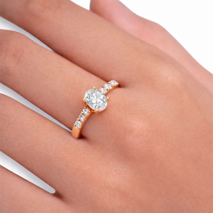 Oval Shape Diamond Bridal Ring in Gold