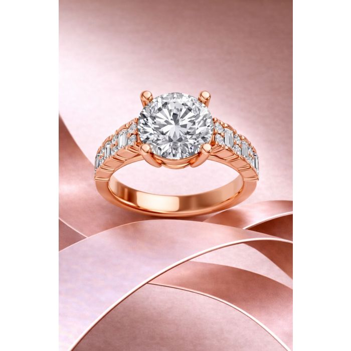 Round Shape Diamond Bridal Ring in Gold
