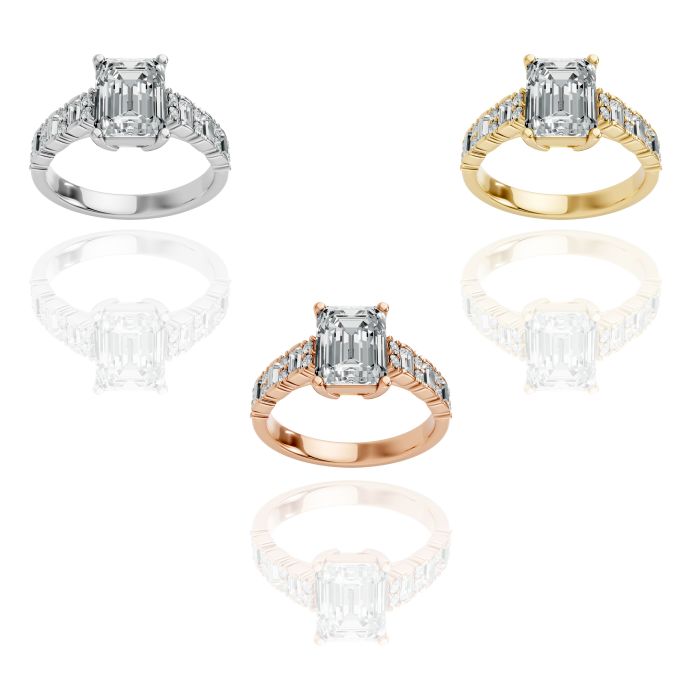 Emerald Shape Diamond Bridal Ring in Gold