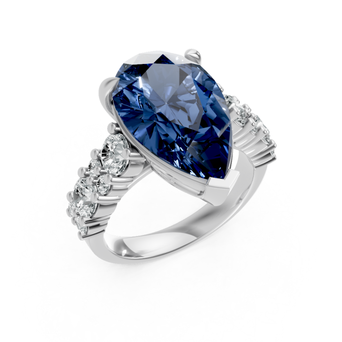 Pear Shape 14K White Gold Gems Statement Ring