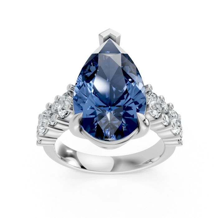 Pear Shape 14K White Gold Gems Statement Ring