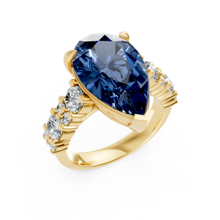 Pear Shape 14K White Gold Gems Statement Ring