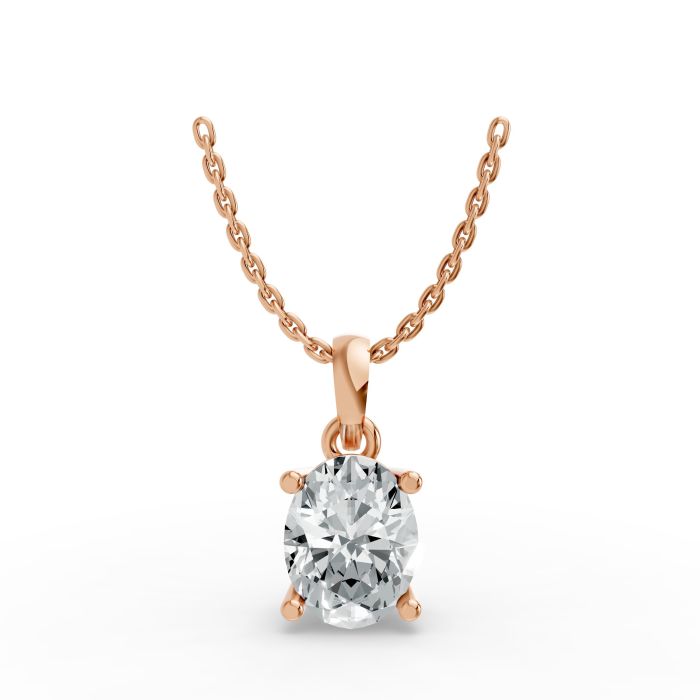 2CTW Oval Shape Lab Grown Diamond 4-prong Pendant in 14K Rose Gold