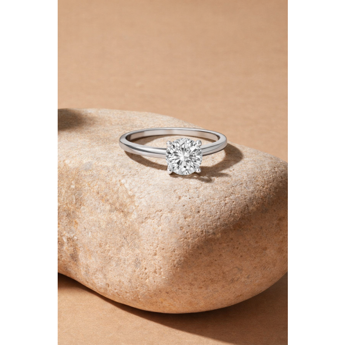 Round Shape 14K Rose Gold 4 Prong Solitaire Ring in Lab Grown Diamonds