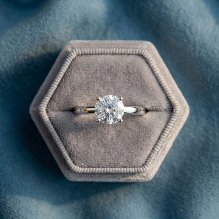 Round Shape 14K Rose Gold 4 Prong Solitaire Ring in Lab Grown Diamonds