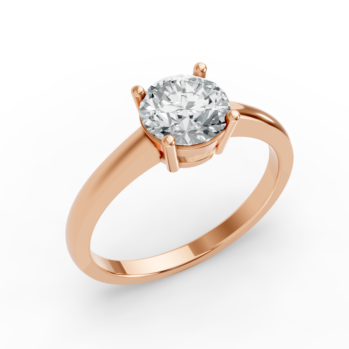 Round Shape 14K Rose Gold 4 Prong Solitaire Ring in Lab Grown Diamonds