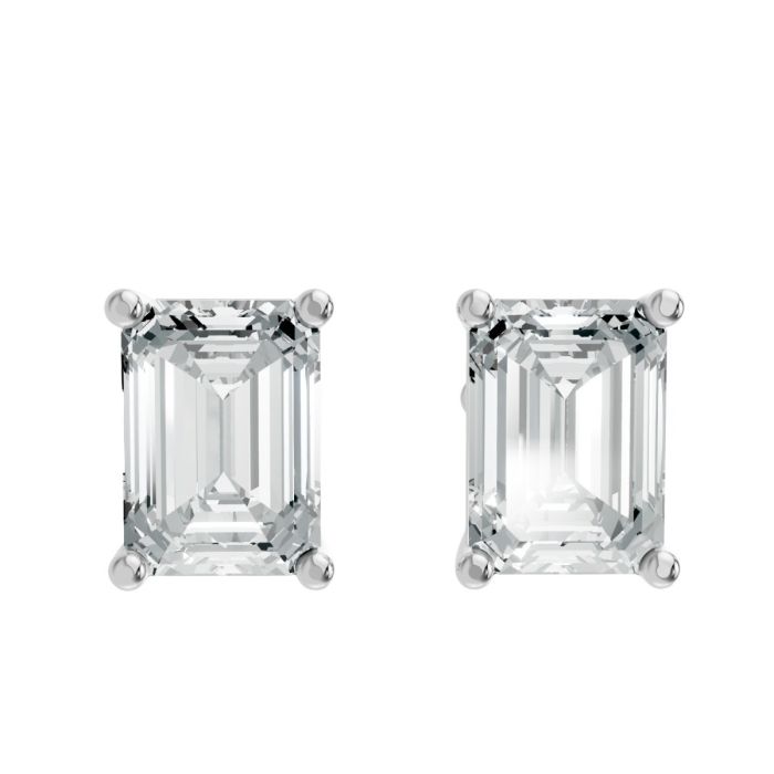 0.10CTW Emerald Shape Lab Grown Diamond 4-prong Push-Back Studs in Rhodium / Gold Plated 925 Sterling Silver