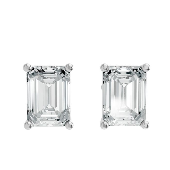 0.10CTW Emerald Shape Lab Grown Diamond 4-prong Push-Back Studs in Rhodium / Gold Plated 925 Sterling Silver