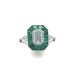Vintage Rings 0.32CTW with 0.30 Emerald Natural Diamond center , 2 RD Dia 0.02 & 14 pcs Natural Emerald 0.42 Sides set on 2.40gr 14k WG