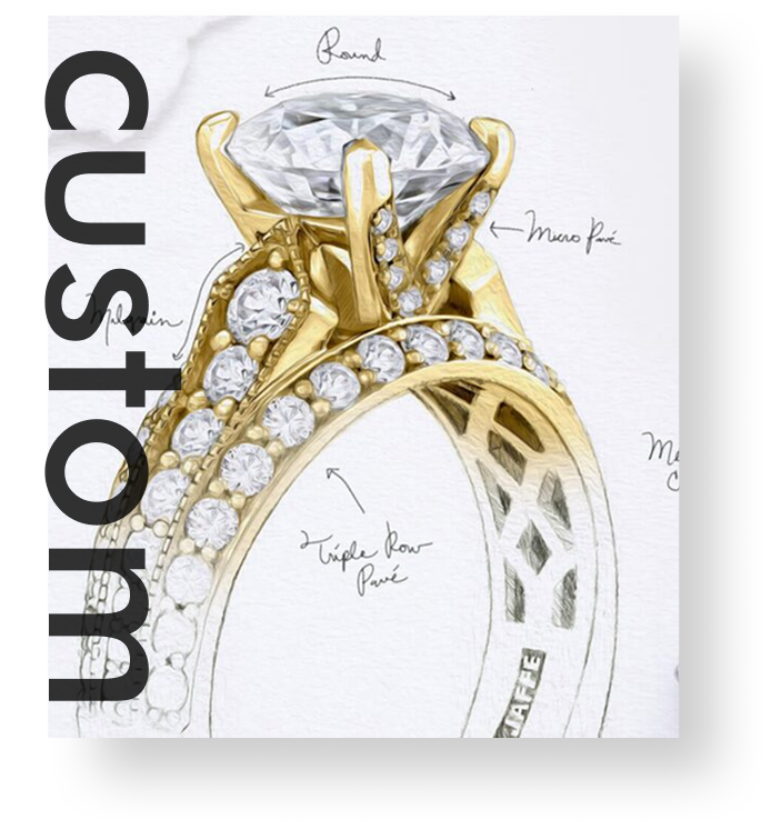 A detailed jewelry design sketch for a complex ring